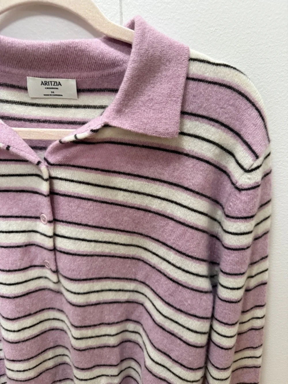Aritzia Lavender & Cream Striped Polo Sweater - Picture 1 of 4